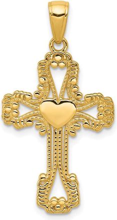 Diamond2Deal 14k Yellow Gold Beaded Cross with Heart Pendant