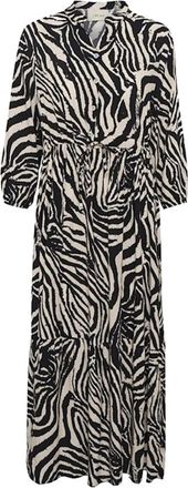 Cream Lange Jurk met Wilde Dieren Strepen - Dames - Casual kleedjes - Zwart - L/Xl - Kleedjes