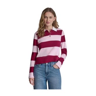 DKNY Dkny, Tops, Dames, Roze, L, Katoen, Lange Mouw Streep Polo