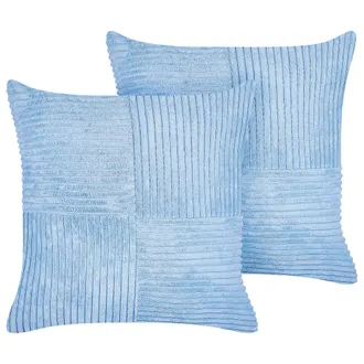 Beliani Conjunto De 2 Cojines De Pana Azul 43 X 43 Cm Patr&oacute;n A Rayas Moderno Millet