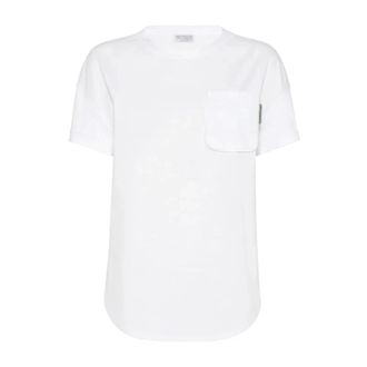 Brunello Cucinelli Tops, Dames, Wit, L, Katoen, Katoenen T-shirt voor moderne vrouw