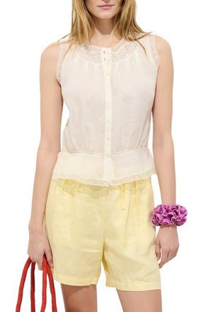 Alex Mill Collette Lace Trim Ruffle Sleeveless Top in Ivory at Nordstrom, Size X-Small