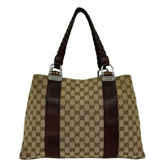 Gucci Brown Canvas Leather Handbag Tote Bag (Pre-Owned)