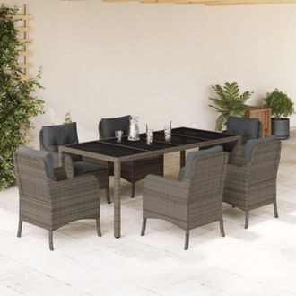 vidaXL Set Comedor Jard&iacute;n 7 Pzas Y Cojines Rat&aacute;n Sint&eacute;tico Gris Vidaxl