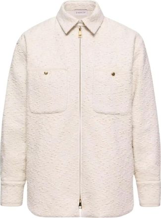 Moncler Cotton Blend Boucl&eacute; Down Shirt Jacket - Dames - Zomerjassen - Beige - S - Katoen - Jassen