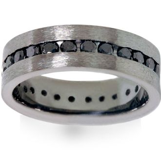 Pompeii3 1 1/10ct Black Diamond Brushed Wedding Mens Eternity Band 14K Black Gold Size Selectable