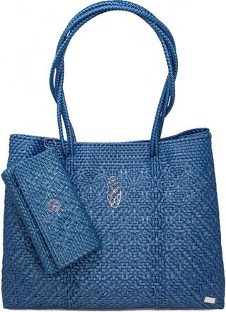 Lola's Bag Womens Travel Woven Tote Bag With Clutch In Denim Blue