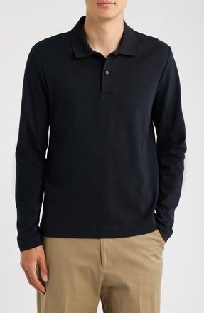 Vince Long Sleeve Peached Cotton Jersey Polo in Black at Nordstrom, Size Xx-Large
