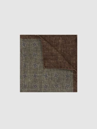 Reiss Dark Sage Green Silk Diamond Medallion-print Pocket Square