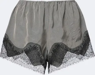 Frankie Shop Dalia checked lace-trimmed satin shorts