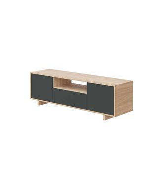 F.R.S. Mueble De Tv Zubia Tres Puertas Y Hueco Central Acabado En Roble Y Gris Antracita 150 Cm (ancho) X 46 Cm (alto) X 41 Cm (fondo)