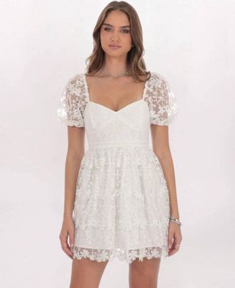 endless rose Crochet Lace Tiered Dress In White