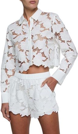 L'agence Seychelle Cutwork Crop Button-Up Shirt in Ivory at Nordstrom, Size Xx-Small