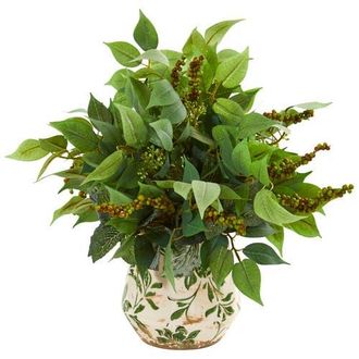 Nearly Natural Mixed Ficus, Fittonia and Berries Artificial Plant in Floral Vase in Green at Nordstrom