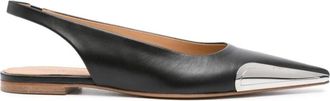 Off-white Zwarte Leren Ballerinas Met Puntige Neus Sandalen - Dames - Ballerinas - Zwart - 40 EU - Schoenen