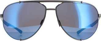 Porsche Design Aviator Mens Dark Gunmetal Black Strong Blue Mirror P8920 - Grey Metal (archived) - One Size
