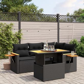 vidaXL Vidaxl - Set De Muebles De Jard&iacute;n 5 Pzas Y Cojines Rat&aacute;n Sint&eacute;tico Negro
