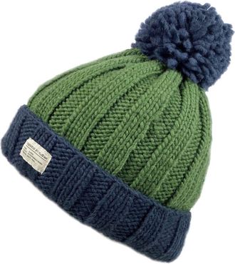 KuSan Moss Yarn Turn Up Bobble Beanie Hat (PK1525) (Navy/Green)