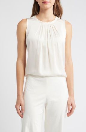 Anne Klein Pleated Jewel Neck Sleeveless Top in Eclair at Nordstrom, Size Small