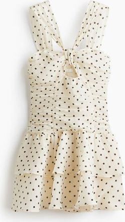 H&M Flared-skirt Ruched Dress in Light Beige/dotted at Nordstrom, Size Xx-Large