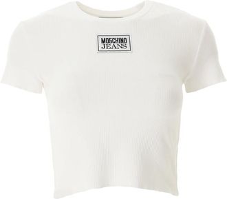 Moschino Logo Patch Cropped T-Shirt - Dames - T-shirts - Wit - XL - Tops