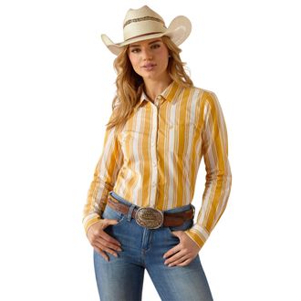 Ariat Womens Kirby Stretch Western Shirt Long Sleeve in Nugget Stripe Cotton, Size 2X-Large, by Ariat