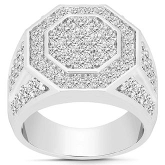 Pompeii3 3Ct Mens Diamond Hexagon Cluster Ring 10k White Gold