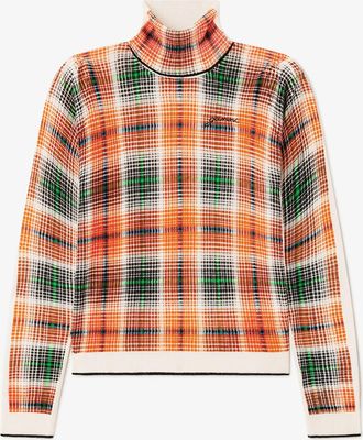 Ganni Orange Turtleneck in Check Merino - Size XXS Wool