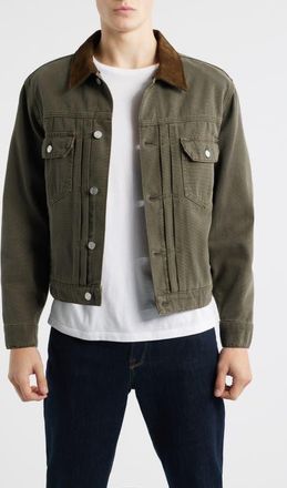 Frame Denim Cotton Canvas Trucker Jacket in Antique Dark Olive at Nordstrom, Size X-Large