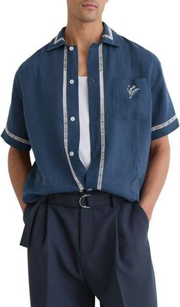 Reiss Yamal Linen Camp Shirt in Blue at Nordstrom, Size Xx-Large