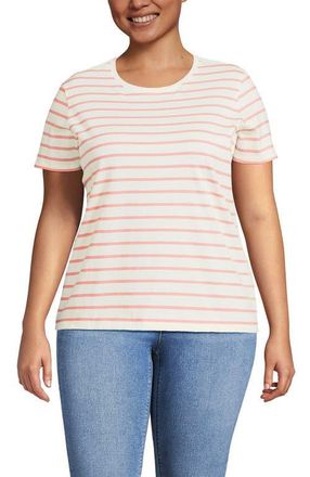 Lands End Relaxed Supima Cotton T-Shirt in Ivory/peach Breton Stripe at Nordstrom, Size 1X