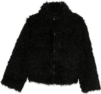 Semicouture Cropped Jacket With Plush Textured Fabric