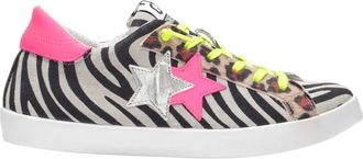 2Star 2Star, Schoenen, Dames, Veelkleurig, 36 EU, Leer, Leoparddetails Sneakers in Zebra Print