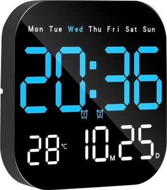 OEM Reloj De Pared Led Multifuncional Con Mando A Distancia, Temporizador, Funci&oacute;n De Cuenta Atr&aacute;s E Indicador De Temperatura, Color Azul