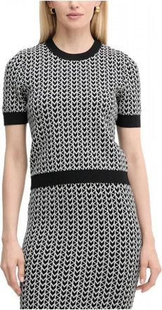 Michael Kors Jacquard SS Crew Top - Dames - Ronde hals truien - Zwart - S - Polyester - Truien & Vesten