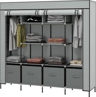 HOMCOM Guardaroba in Tessuto 10 Ripiani 4 Cassetti Ante a Cerniera Grigio