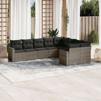 vidaXL Set De Muebles De Jard&iacute;n 9 Pzas Y Cojines Rat&aacute;n Sint&eacute;tico Gris Vidaxl