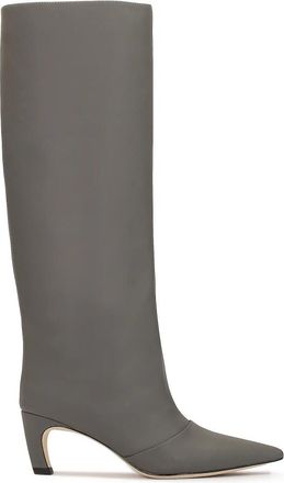 Kazar Grijze kittenhaklaarzen - Dames - Hoge Laarzen - Grijs - 36 EU - Leer - Schoenen
