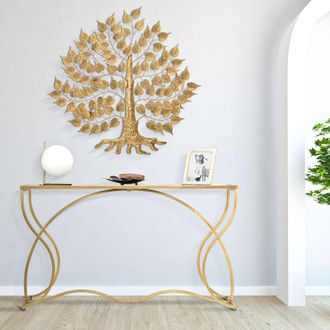 Dmora Consola Otepaa, Un Estante, Estructura De Vidrio, Estante Transparente, 130x40x75h Cm Oro Fumado
