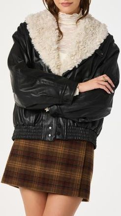 ASTR the Label Jonyssa Faux Fur Trim Faux Leather Jacket in Black at Nordstrom Rack, Size Medium