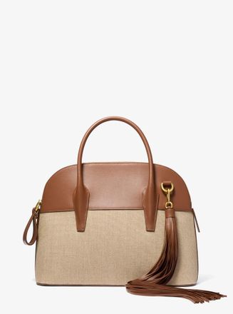 Michael Kors Kaitlin Large Linen and Leather Satchel