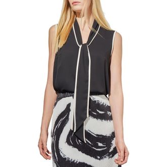 Ming Wang Tie Neck Sleeveless Top in Black/white at Nordstrom Rack, Size Large