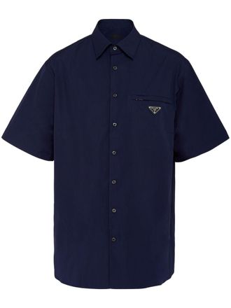 Prada triangle-logo cotton shirt - Blue