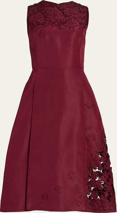 Oscar De La Renta Sleeveless Embroidered Midi Cocktail Dress