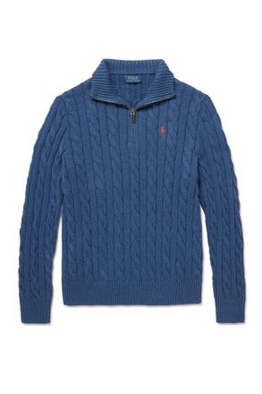 Polo Ralph Lauren Logo-Embroidered Cable-Knit Cotton Half-Zip Sweater