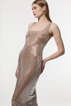 Karen Millen Womens Premium Crystal Embellished Jersey Midi Dress - Nude - Size Medium