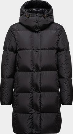 Moncler Litte Square-Quilted Hooded Long Down Jacket