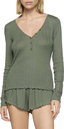 Eberjey Pointelle Rib Henley Pajama Top in Desert Sage at Nordstrom, Size X-Small