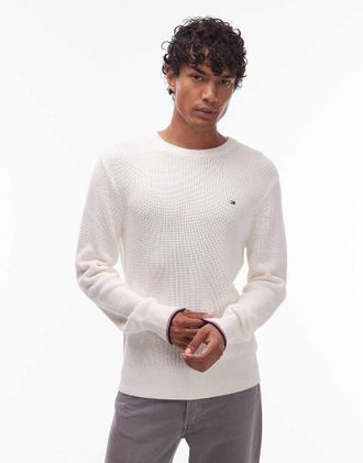 Tommy Hilfiger Maglione girocollo color bianco sporco con profili