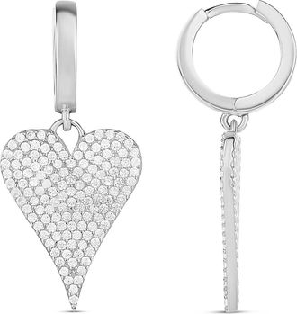 SHYMI Pav&eacute; Heart Drop Earrings -.925 Sterling Silver, 14K Gold-Plated, Dark Pink Cubic Zirconia Detailing, Day to Night